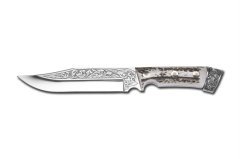 Bora 416 B Büyük Jungle Geyik Boynuzu Saplı Gravürlü Bıçak
