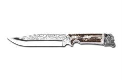 Bora 416 B Büyük Jungle Geyik Boynuzu Saplı Gravürlü Bıçak